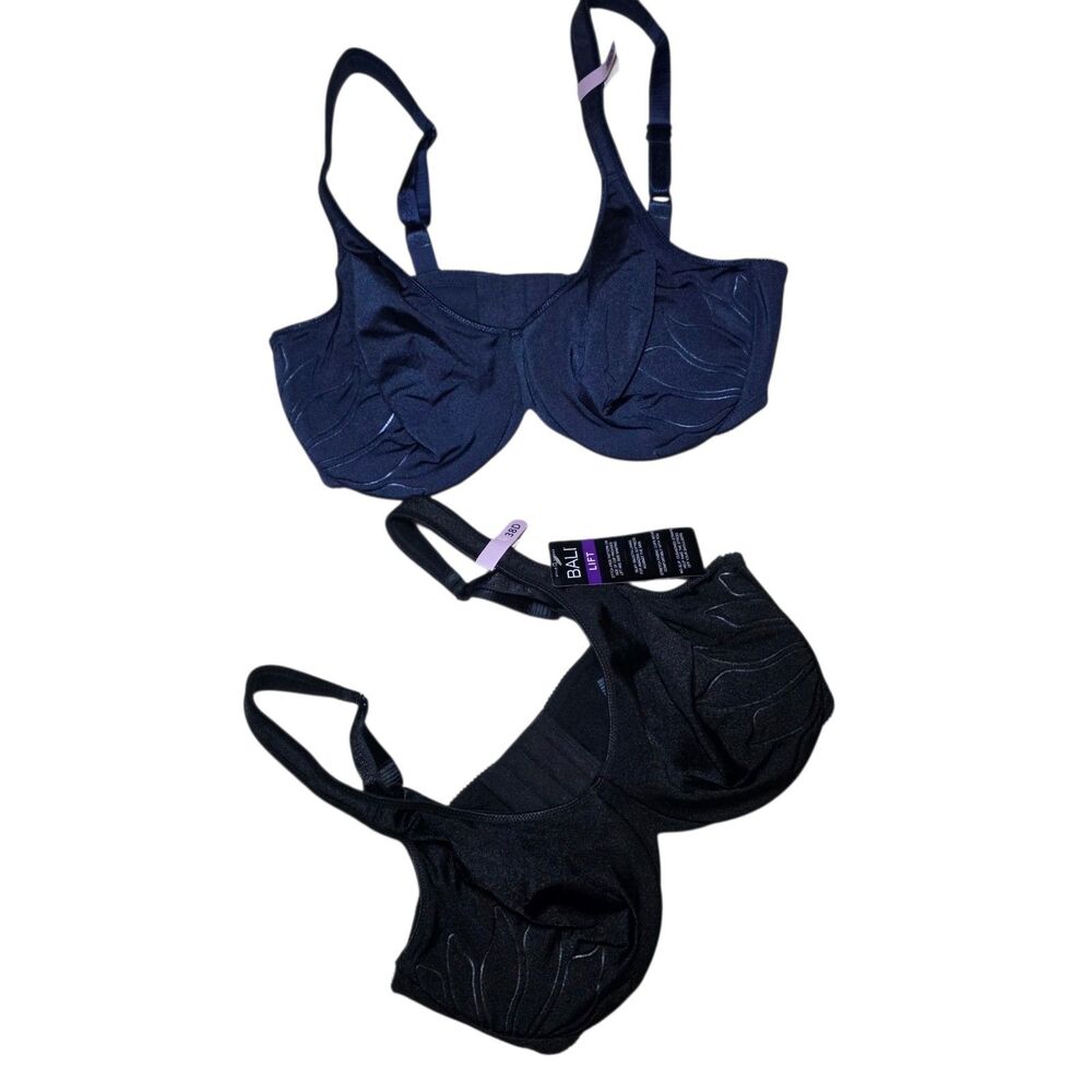 BALI LIFT Bra Womens 38D Black Blue Live It Up Underwire NWT lot of 2